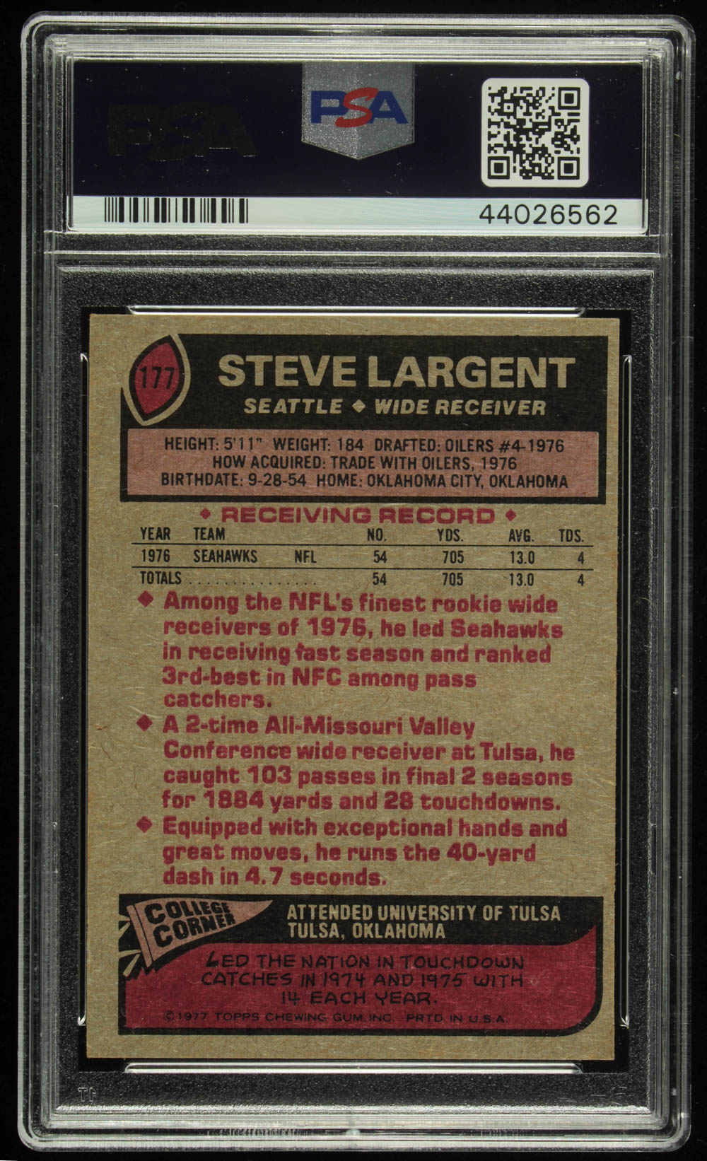 Steve Largent Signed 1977 Topps #177 RC Inscribed "HOF '95" (PSA Encapsulated) at PristineAuction.com Steve Largent Signed 1977 Topps #177 RC Inscribed "HOF '95" (PSA Encapsulated) at PristineAuction.com