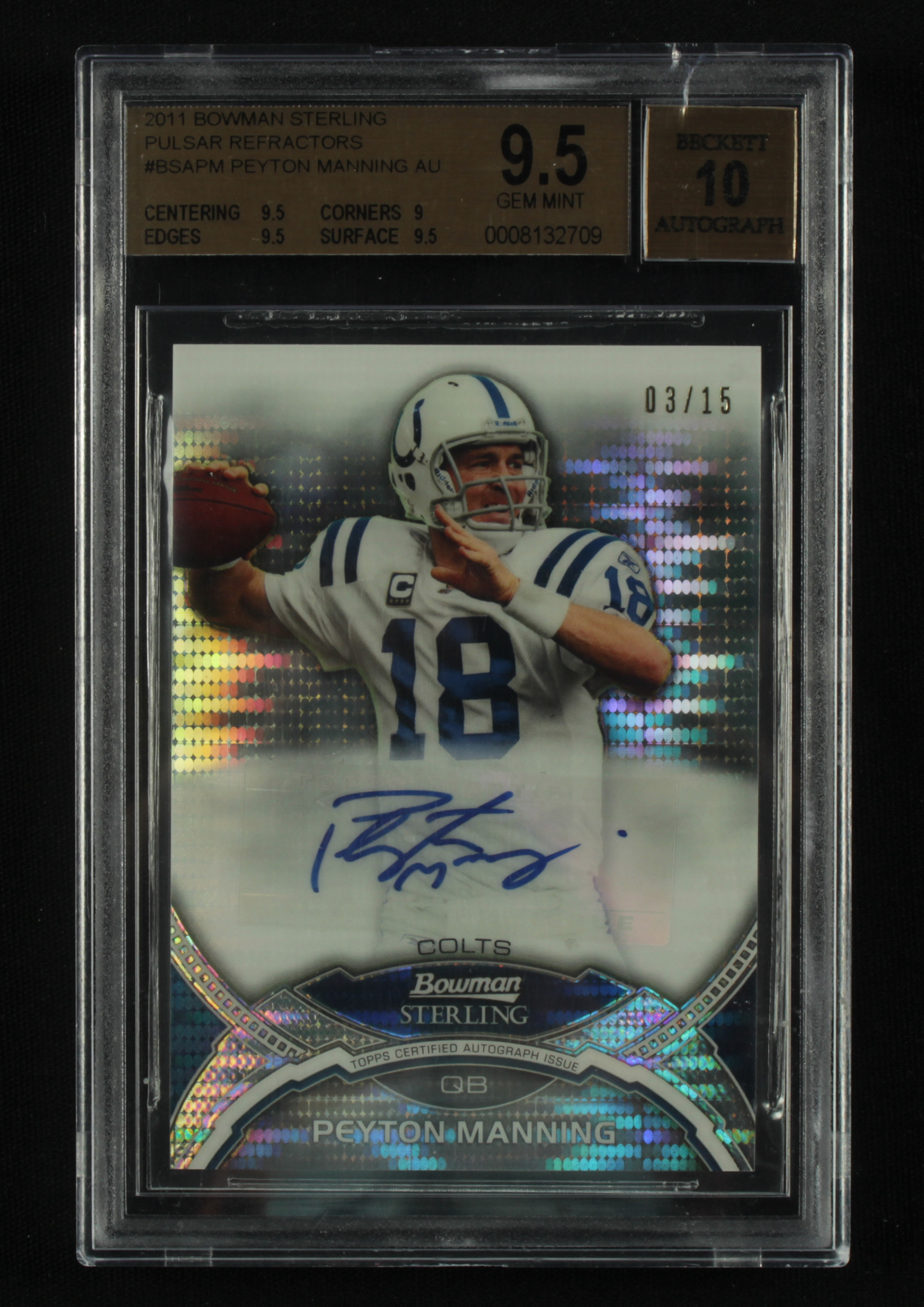 Peyton Manning 2011 Bowman Sterling Pulsar Refractors #BSAPM AU (BGS 9.5) at PristineAuction.com Peyton Manning 2011 Bowman Sterling Pulsar Refractors #BSAPM AU (BGS 9.5) at PristineAuction.com