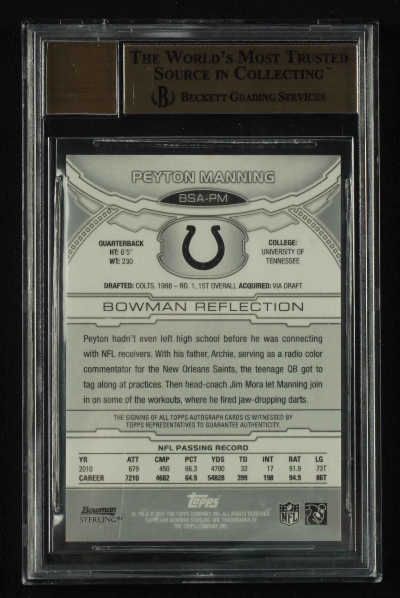 Peyton Manning 2011 Bowman Sterling Pulsar Refractors #BSAPM AU (BGS 9.5) at PristineAuction.com Peyton Manning 2011 Bowman Sterling Pulsar Refractors #BSAPM AU (BGS 9.5) at PristineAuction.com