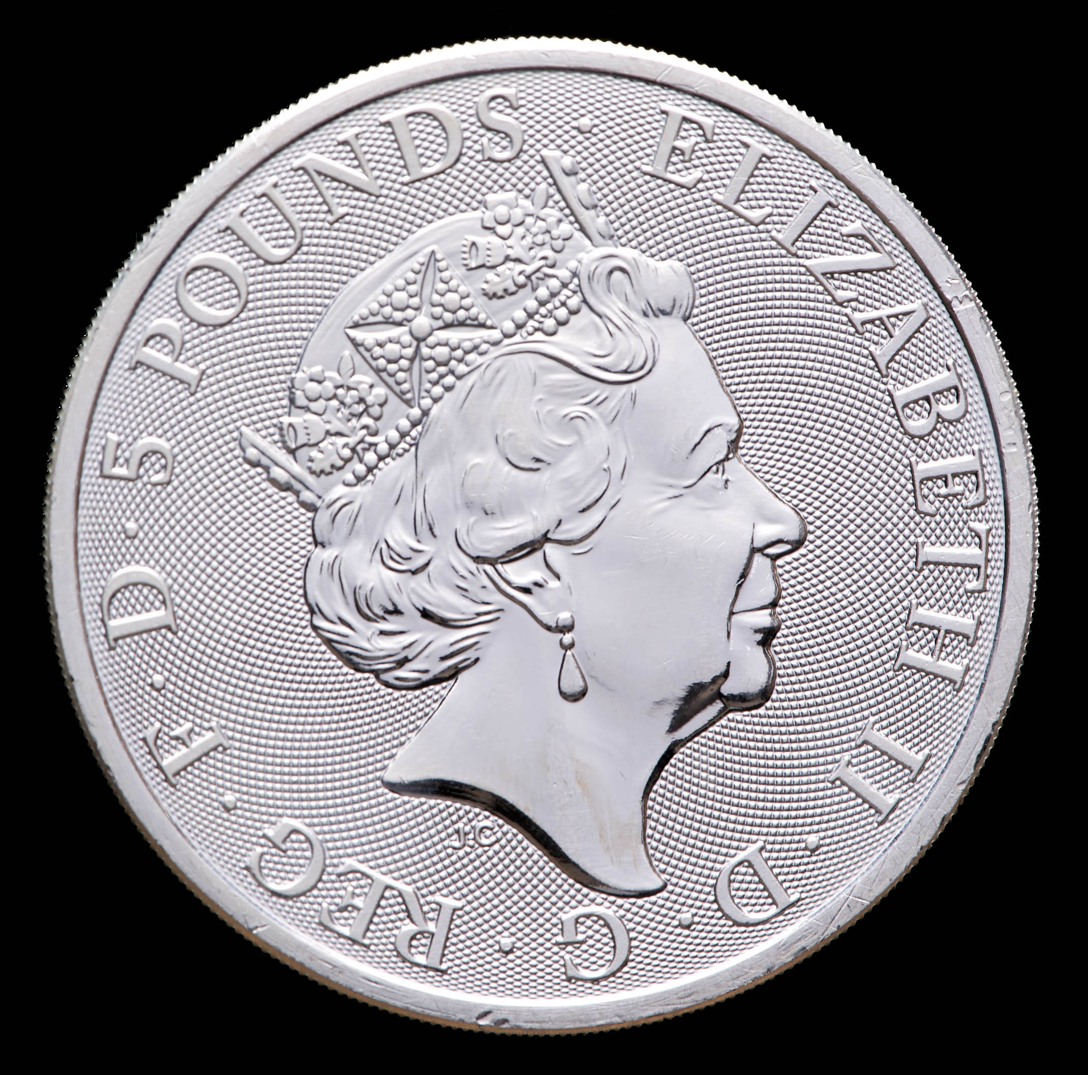 2019 Great Britain Queen's Beasts "Yale of Beaufort" 2 Oz. .999 Fine Silver 5 Pound Coin at PristineAuction.com 2019 Great Britain Queen's Beasts "Yale of Beaufort" 2 Oz. .999 Fine Silver 5 Pound Coin at PristineAuction.com