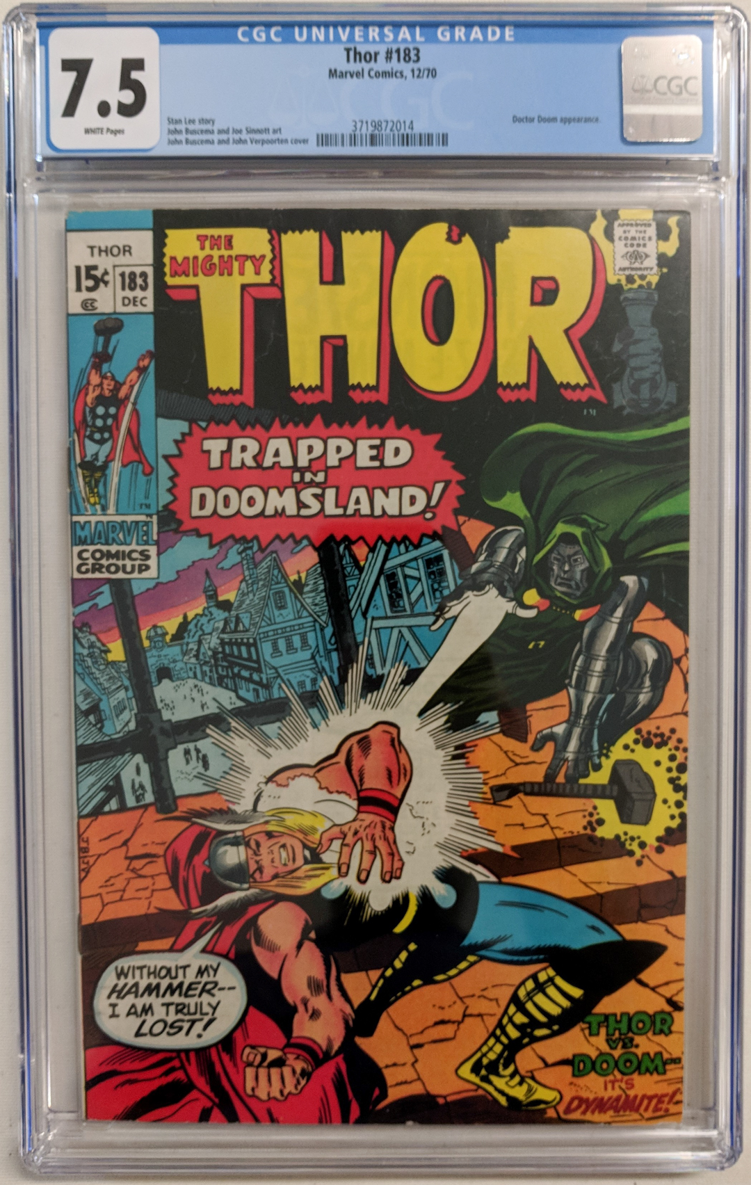 1970 "Thor" Issue #183 Marvel Comic Book (CGC 7.5) at PristineAuction.com 1970 "Thor" Issue #183 Marvel Comic Book (CGC 7.5) at PristineAuction.com