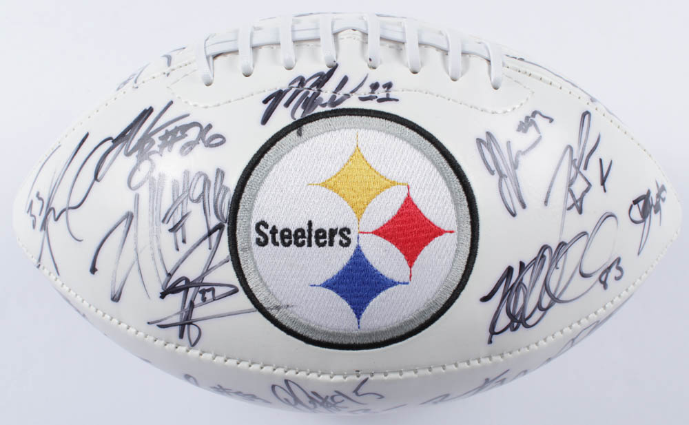 2013 Steelers Logo Football Team-Signed by (35) with Ben Roethlisberger, Troy Polamalu, Heath Miller, Antonio Brown, Brett Keisel (JSA ALOA) at PristineAuction.com 2013 Steelers Logo Football Team-Signed by (35) with Ben Roethlisberger, Troy Polamalu, Heath Miller, Antonio Brown, Brett Keisel (JSA ALOA) at PristineAuction.com