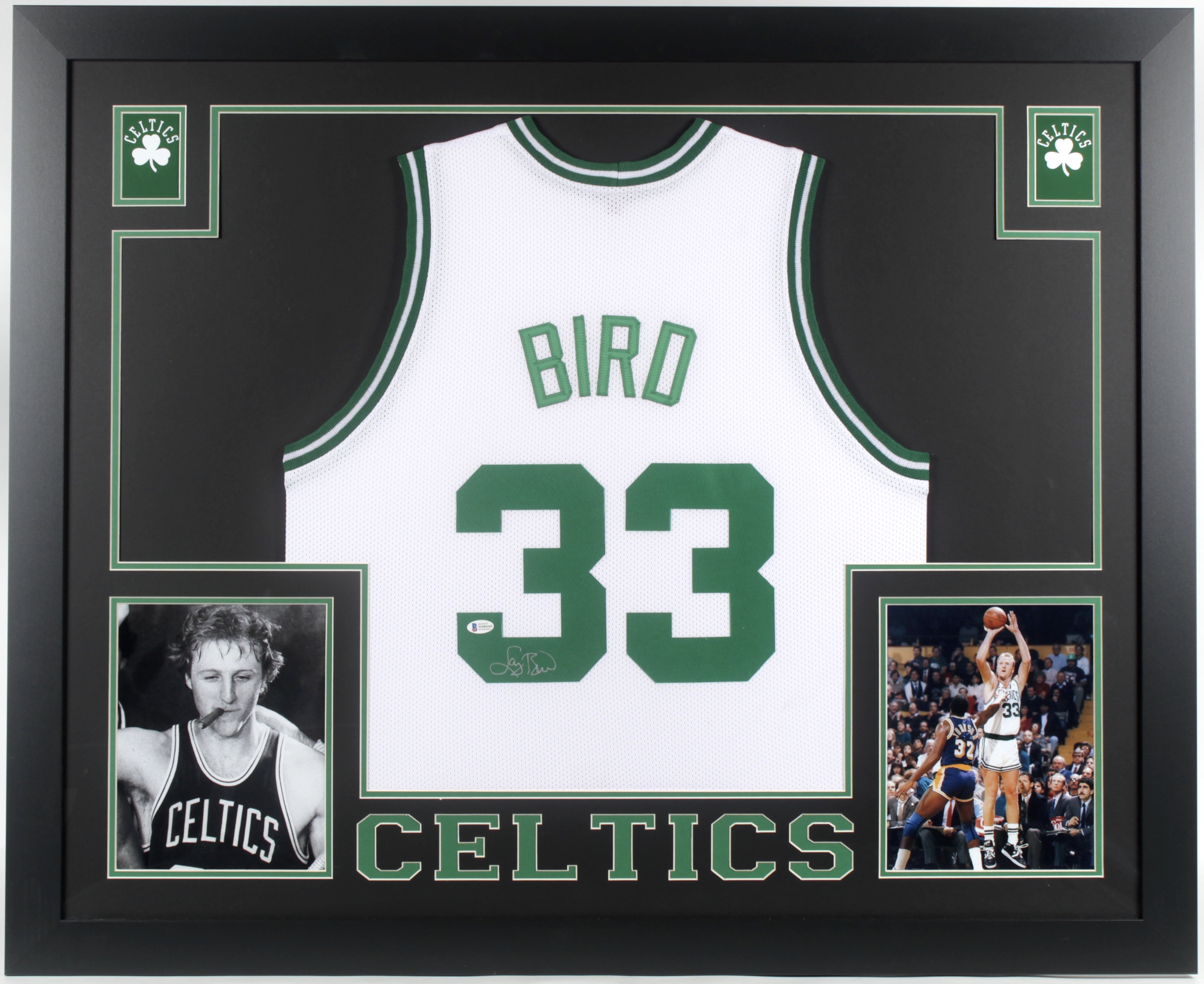 Larry Bird Signed 35x43 Custom Framed Jersey Display (Beckett COA) at PristineAuction.com Larry Bird Signed 35x43 Custom Framed Jersey Display (Beckett COA) at PristineAuction.com