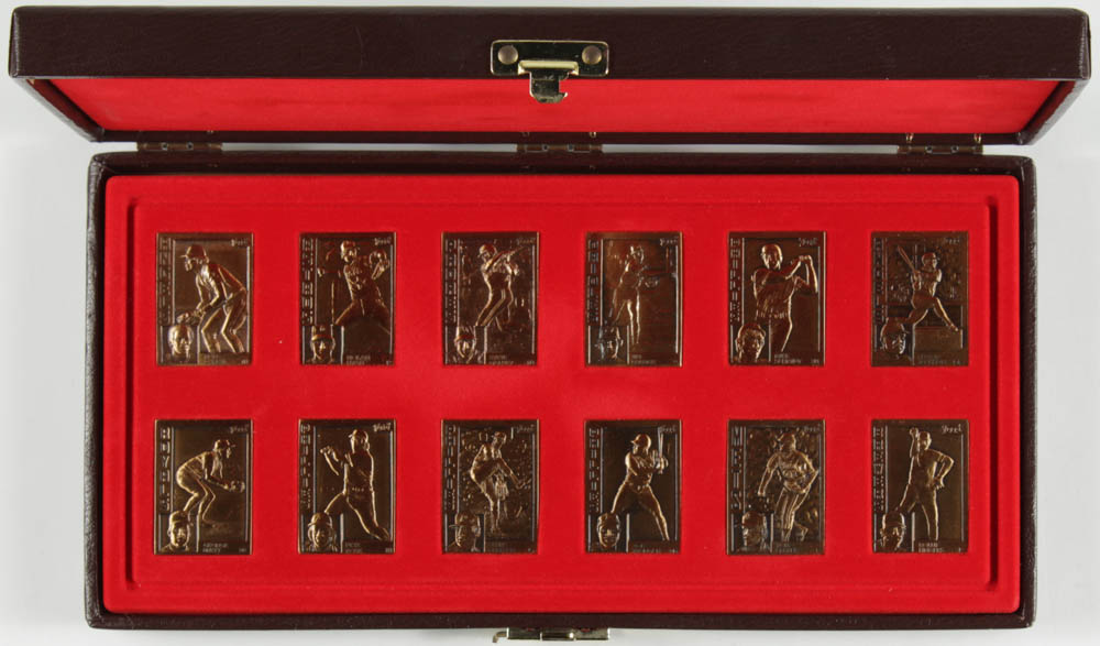 1984 Topps Gallery of Immortals Complete Set of (12) Solid Bronze Baseball Cards with #600 Rod Carew, #210 Joe Morgan, #740 Tom Seaver, #495 Rollie Fingers With Display Case at PristineAuction.com 1984 Topps Gallery of Immortals Complete Set of (12) Solid Bronze Baseball Cards with #600 Rod Carew, #210 Joe Morgan, #740 Tom Seaver, #495 Rollie Fingers With Display Case at PristineAuction.com