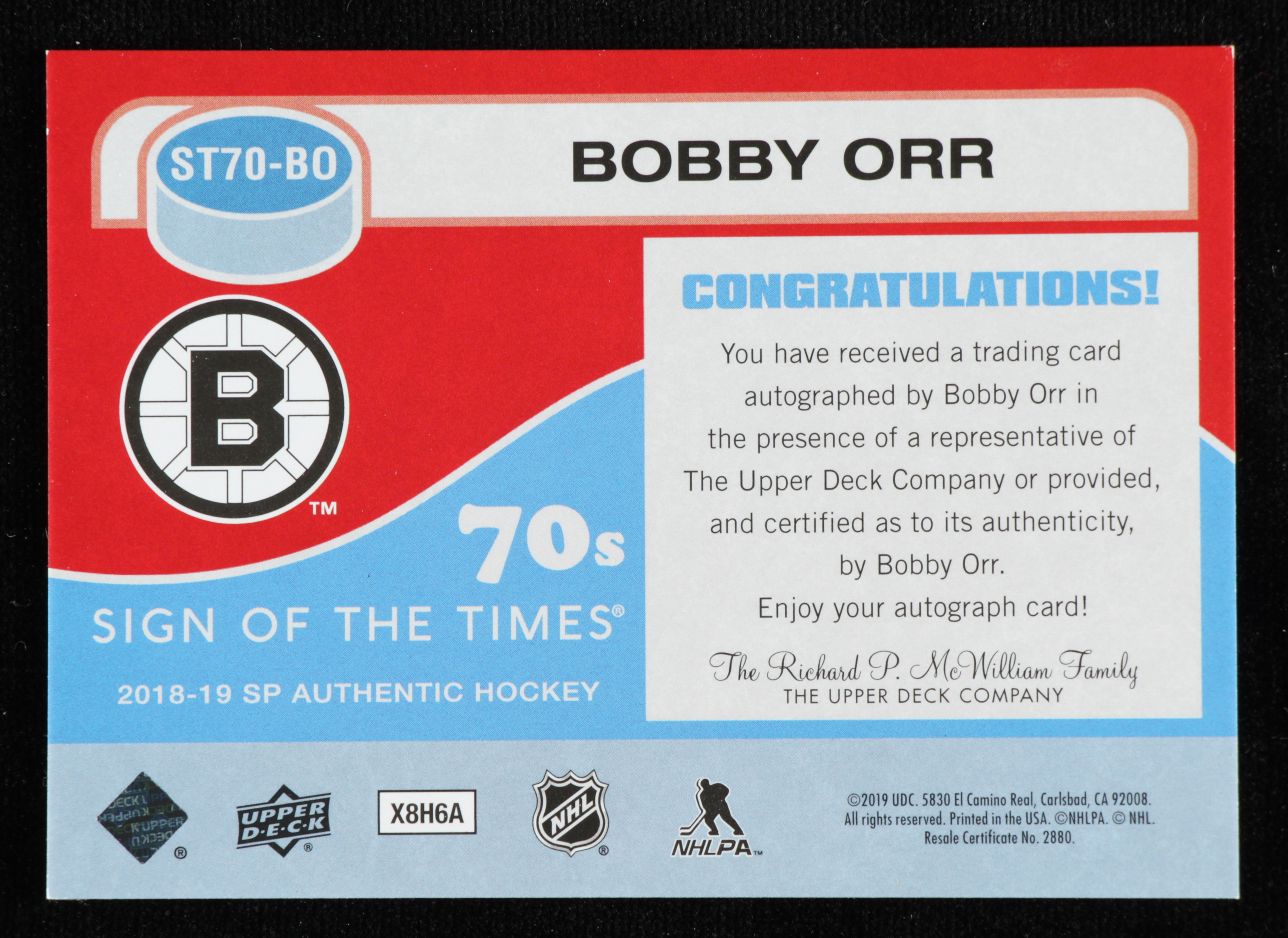 Bobby Orr 2018-19 SP Authentic Sign of the Times 70's #ST70BO B at PristineAuction.com Bobby Orr 2018-19 SP Authentic Sign of the Times 70's #ST70BO B at PristineAuction.com