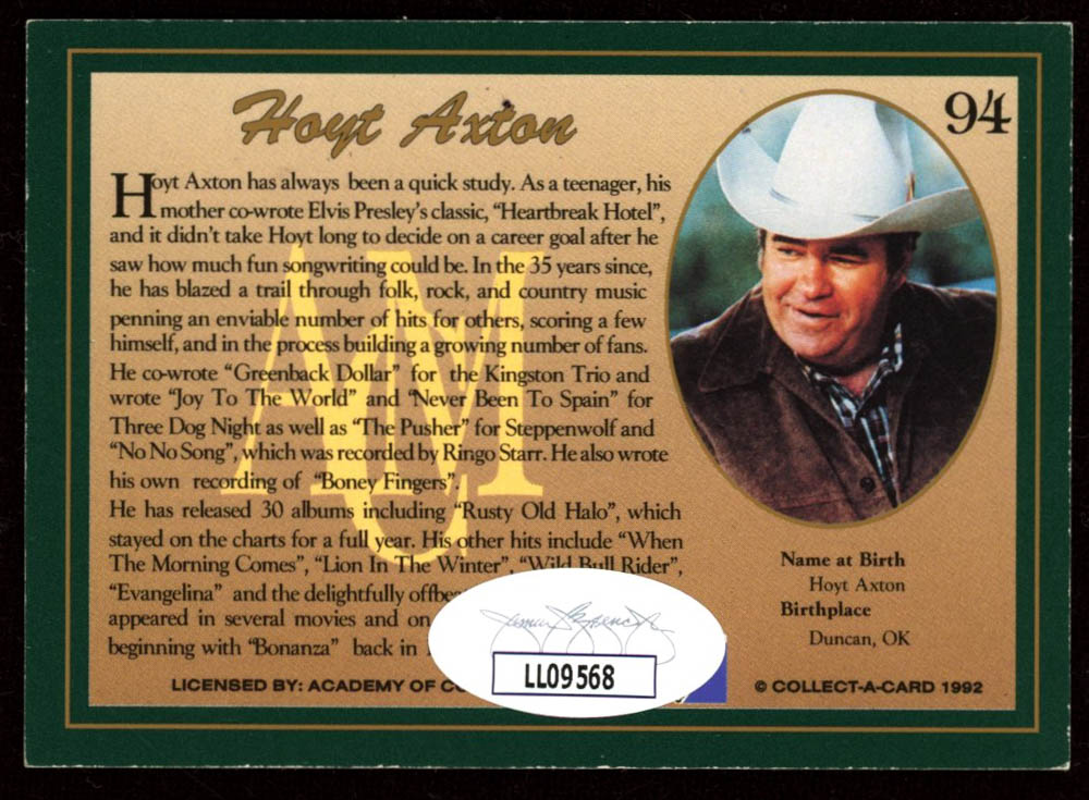 Hoyt Axton Signed 2.5x3.5 Card (JSA COA) at PristineAuction.com Hoyt Axton Signed 2.5x3.5 Card (JSA COA) at PristineAuction.com
