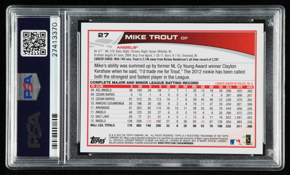 Mike Trout 2013 Topps Wal-Mart Blue Border #27 (PSA 10) at PristineAuction.com Mike Trout 2013 Topps Wal-Mart Blue Border #27 (PSA 10) at PristineAuction.com