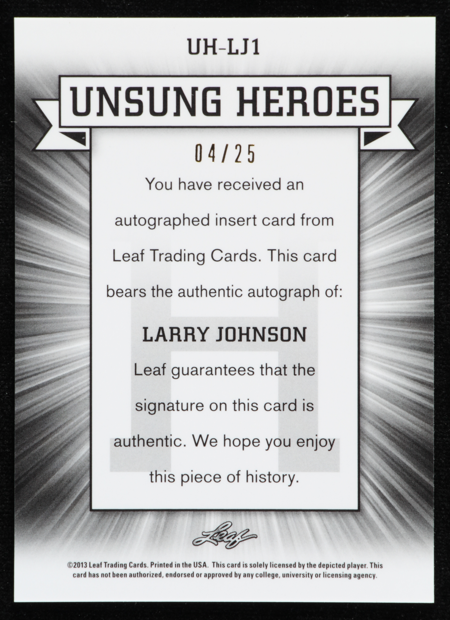 Larry Johnson 2012-13 Leaf Metal Unsung Heroes Holo Blue #UHLJ1 at PristineAuction.com Larry Johnson 2012-13 Leaf Metal Unsung Heroes Holo Blue #UHLJ1 at PristineAuction.com