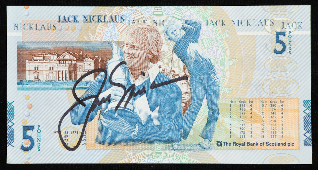Jack NIcklaus Signed Commemorative Scotland 2005 Sterling Five Pounds Note (JSA COA) at PristineAuction.com Jack NIcklaus Signed Commemorative Scotland 2005 Sterling Five Pounds Note (JSA COA) at PristineAuction.com