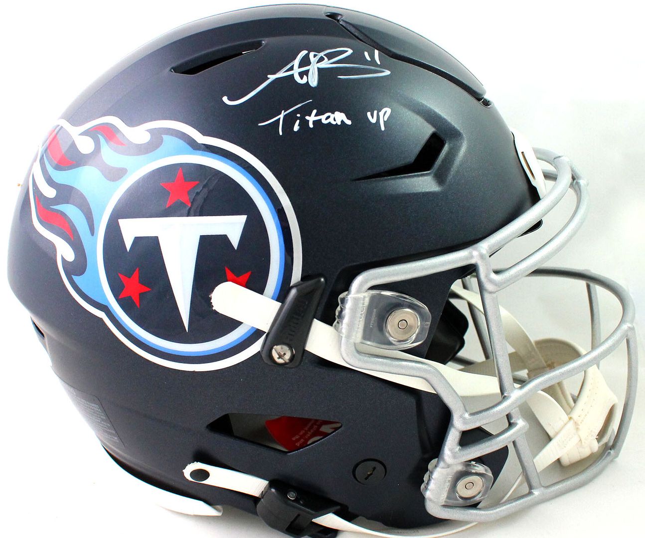 AJ Brown Signed Titans Full-Size Authentic On-Field SpeedFlex Helmet Inscribed "Titan Up" (Beckett) at PristineAuction.com AJ Brown Signed Titans Full-Size Authentic On-Field SpeedFlex Helmet Inscribed "Titan Up" (Beckett) at PristineAuction.com