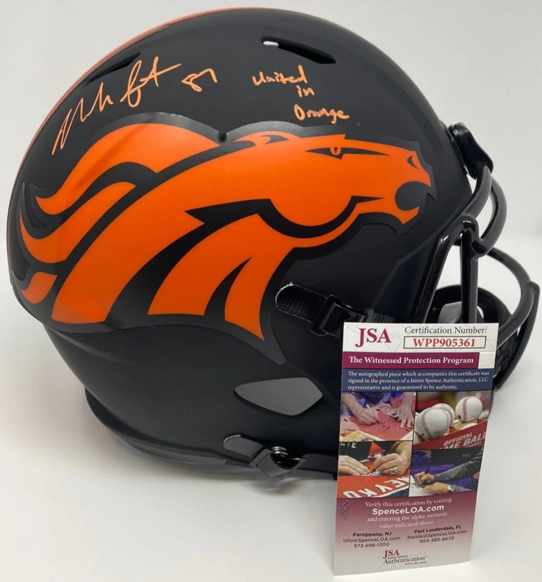 Noah Fant Signed Broncos Full-Size Eclipse Alternate Speed Helmet Inscribed "United in Orange" (JSA COA) at PristineAuction.com Noah Fant Signed Broncos Full-Size Eclipse Alternate Speed Helmet Inscribed "United in Orange" (JSA COA) at PristineAuction.com