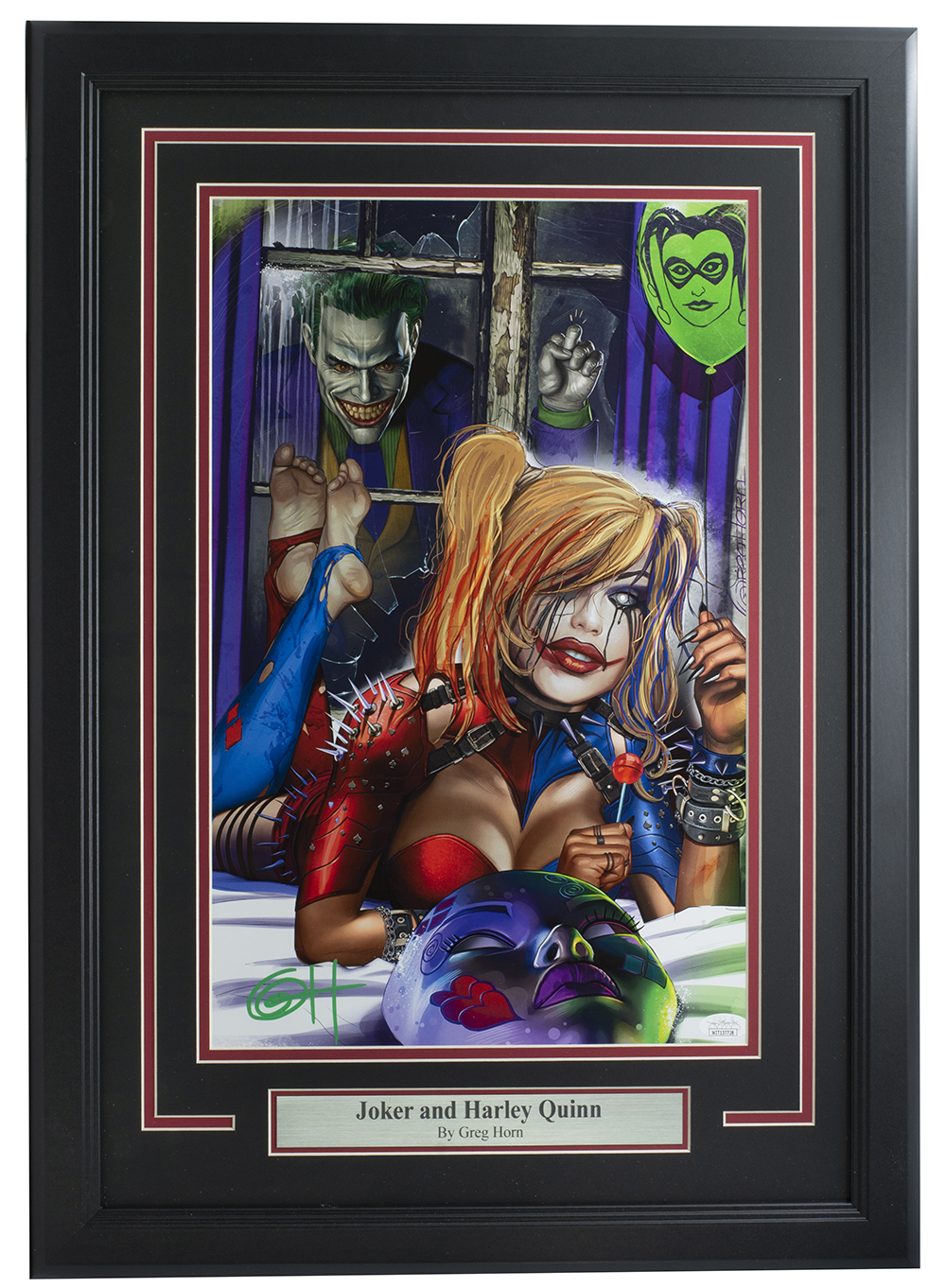 Greg Horn Signed "Harley Quinn & Knocking Joker" 11x17 Custom Framed Lithograph Display (JSA COA) at PristineAuction.com Greg Horn Signed "Harley Quinn & Knocking Joker" 11x17 Custom Framed Lithograph Display (JSA COA) at PristineAuction.com