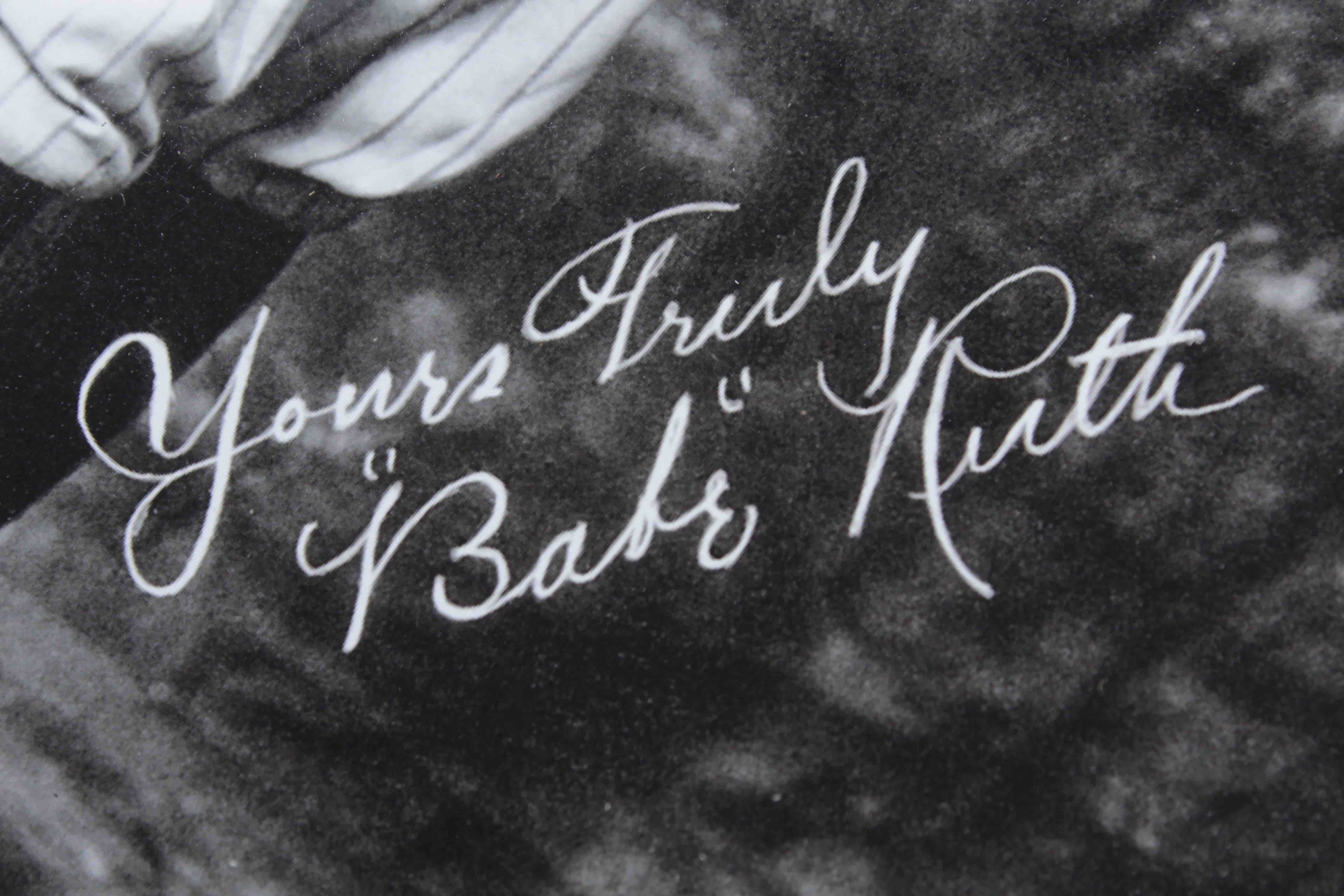 Babe Ruth Yankees 13.5x16.5 Custom Framed Photo Display with Vintage Yankees Bronze Emblem at PristineAuction.com Babe Ruth Yankees 13.5x16.5 Custom Framed Photo Display with Vintage Yankees Bronze Emblem at PristineAuction.com