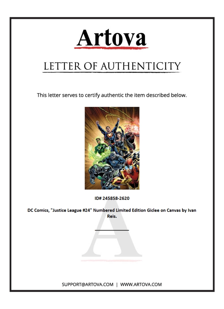 "Justice League #24" LE 24x16 Giclee on Gallery Wrapped Canvas by Ivan Reis (Artova) at PristineAuction.com "Justice League #24" LE 24x16 Giclee on Gallery Wrapped Canvas by Ivan Reis (Artova) at PristineAuction.com