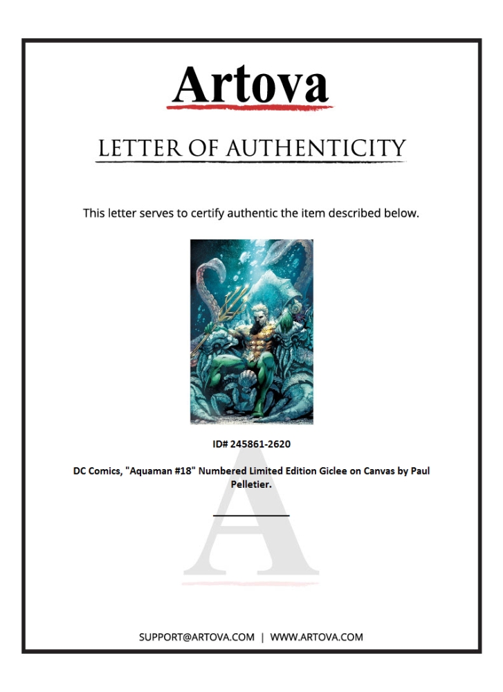 "Aquaman #18" LE 24x16 Giclee on Gallery Wrapped Canvas by Paul Pelletier (Artova) at PristineAuction.com "Aquaman #18" LE 24x16 Giclee on Gallery Wrapped Canvas by Paul Pelletier (Artova) at PristineAuction.com