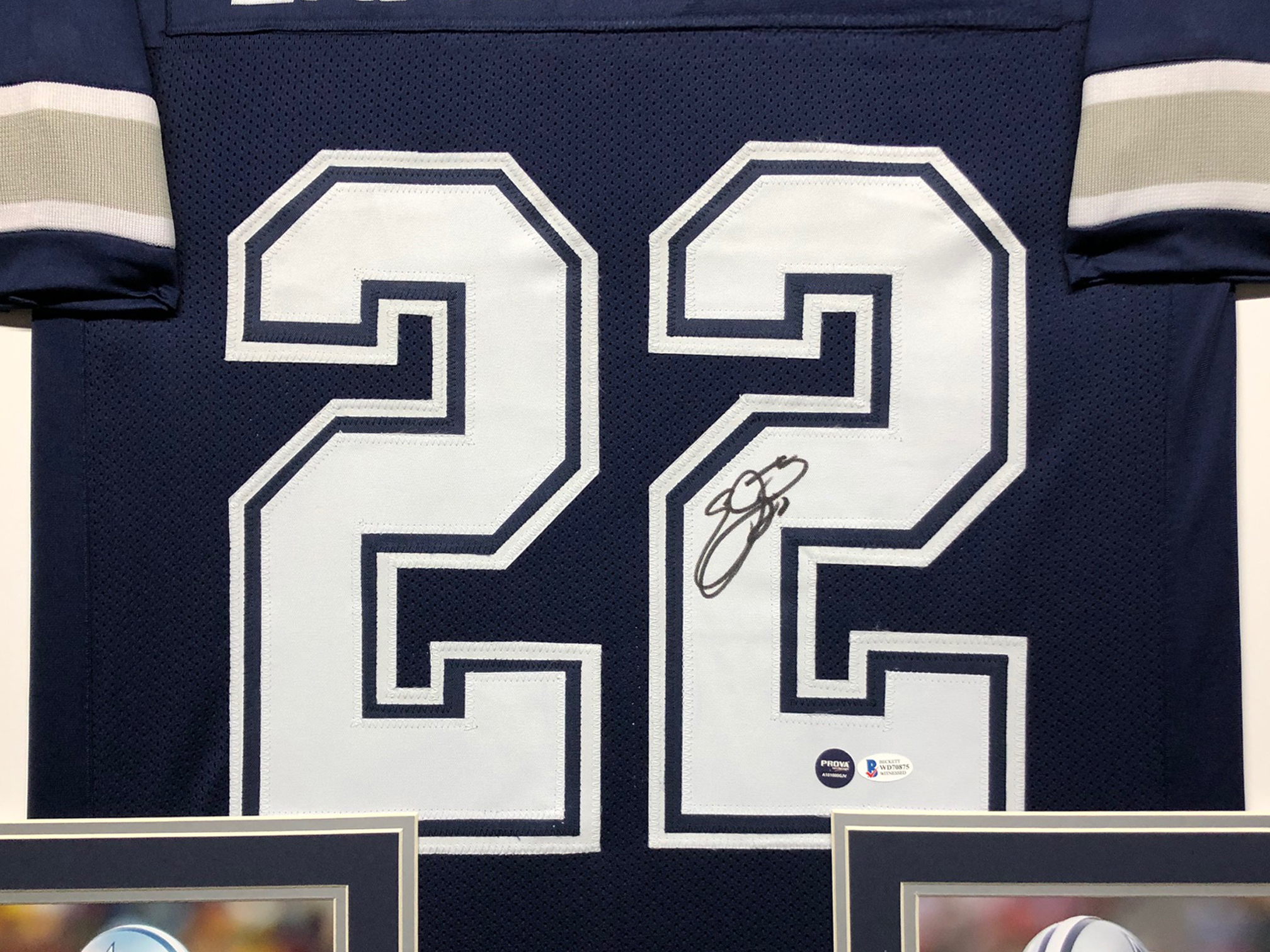 Emmitt Smith Signed 34.5x42.5 Custom Framed Jersey (Beckett COA & PROVA Hologram) at PristineAuction.com Emmitt Smith Signed 34.5x42.5 Custom Framed Jersey (Beckett COA & PROVA Hologram) at PristineAuction.com