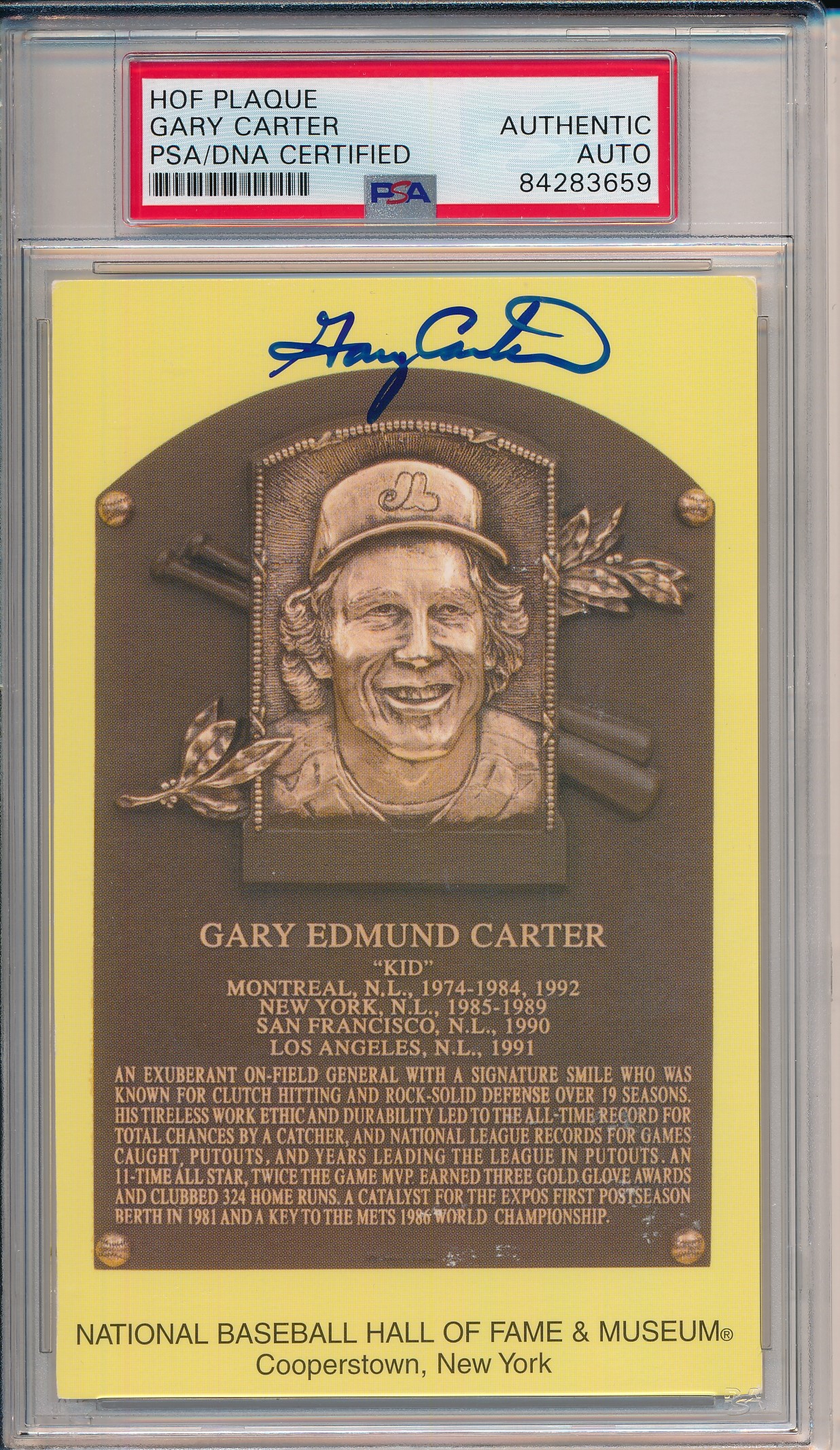 Gary Carter Signed Gold Hall of Fame Plaque Postcard (PSA Encapsulated) at PristineAuction.com Gary Carter Signed Gold Hall of Fame Plaque Postcard (PSA Encapsulated) at PristineAuction.com
