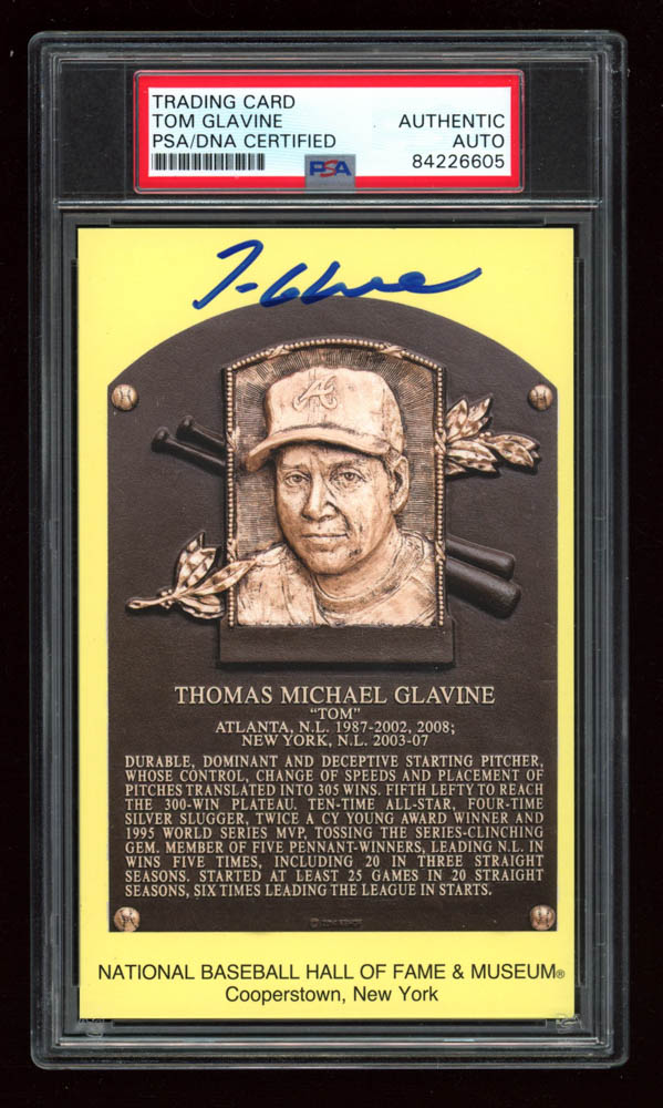 Tom Glavine Signed Gold Hall of Fame Plaque Postcard (PSA Encapsulated) at PristineAuction.com Tom Glavine Signed Gold Hall of Fame Plaque Postcard (PSA Encapsulated) at PristineAuction.com
