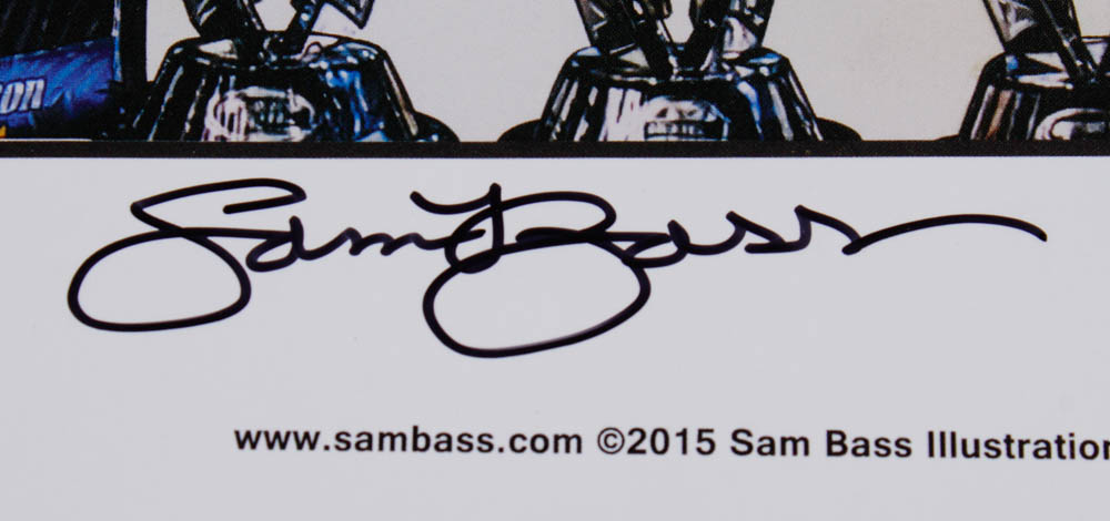 Sam Bass Signed LE 2015 Jimmie Johnson "6-Time!" 11x17 Print (Fanatics Hologram & Bass COA) at PristineAuction.com Sam Bass Signed LE 2015 Jimmie Johnson "6-Time!" 11x17 Print (Fanatics Hologram & Bass COA) at PristineAuction.com