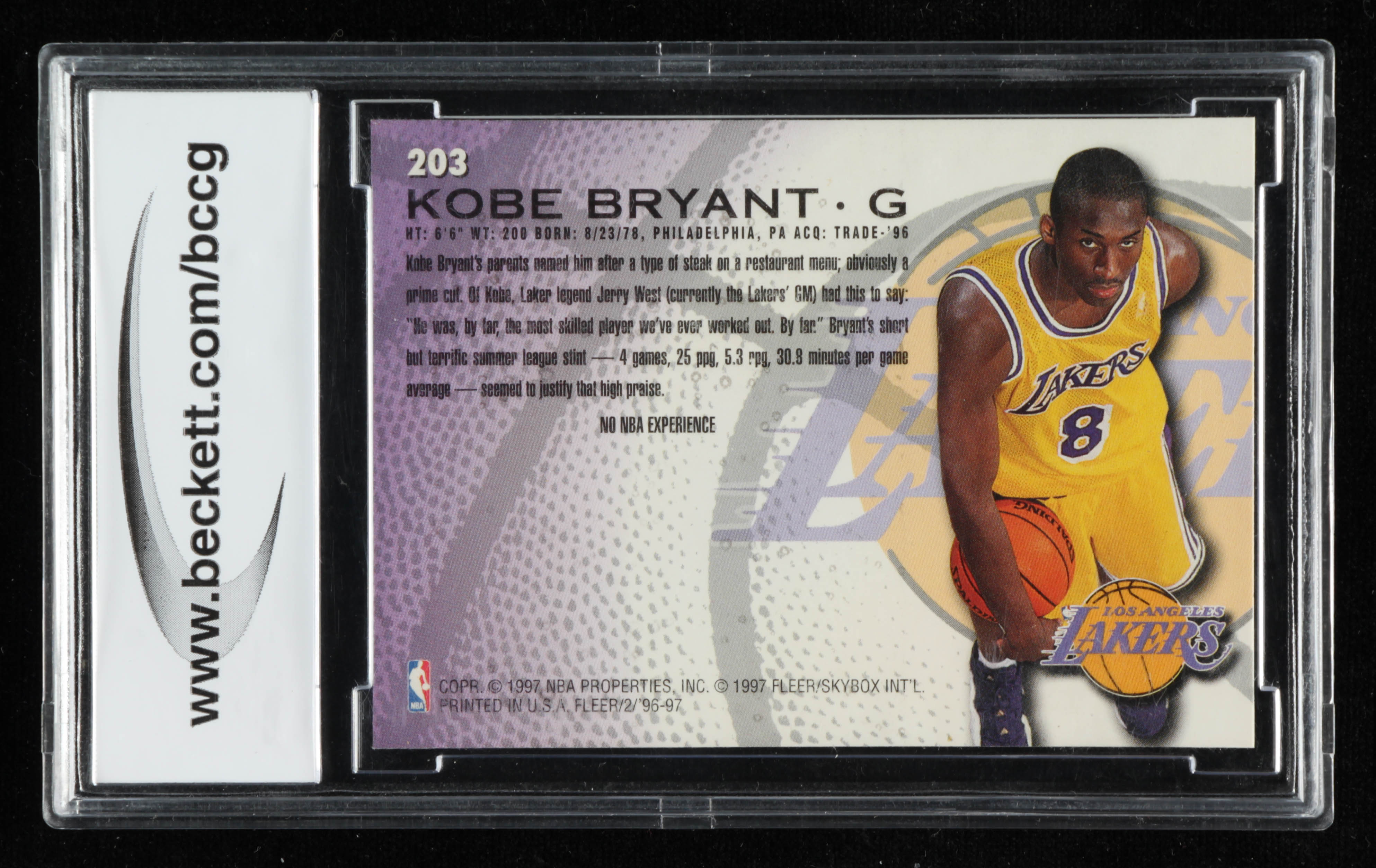 Kobe Bryant 1996-97 Fleer #203 RC (BCCG 10) at PristineAuction.com Kobe Bryant 1996-97 Fleer #203 RC (BCCG 10) at PristineAuction.com