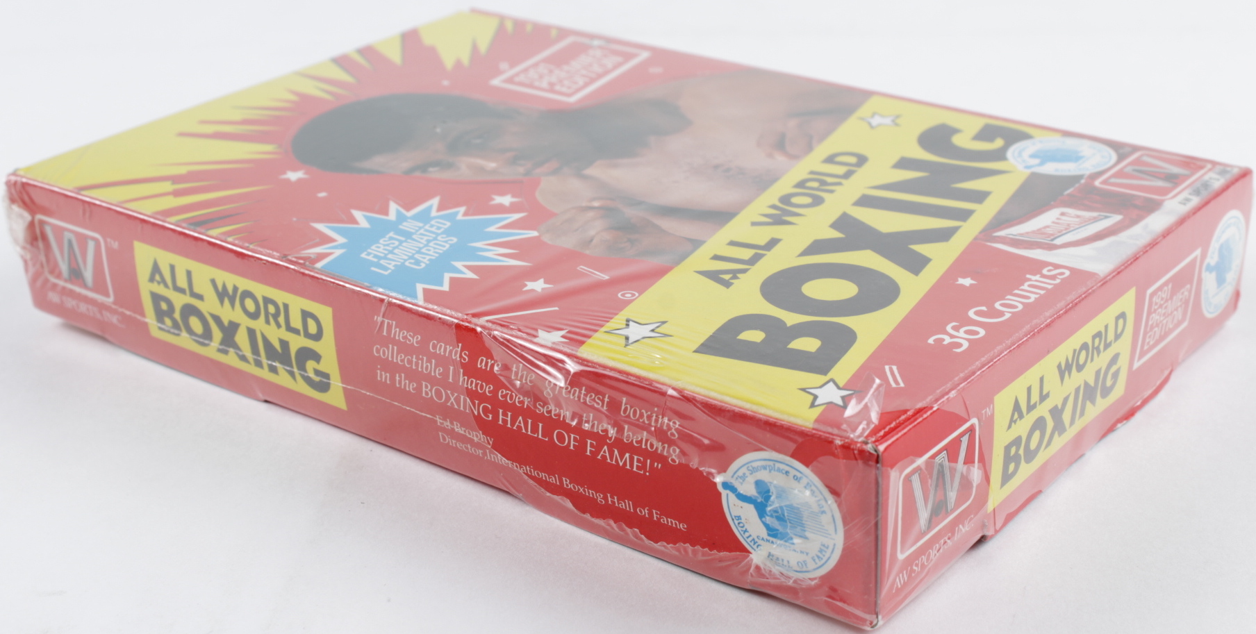 1991 All World Boxing Premier Edition Wax Box with 36 Packs at PristineAuction.com 1991 All World Boxing Premier Edition Wax Box with 36 Packs at PristineAuction.com