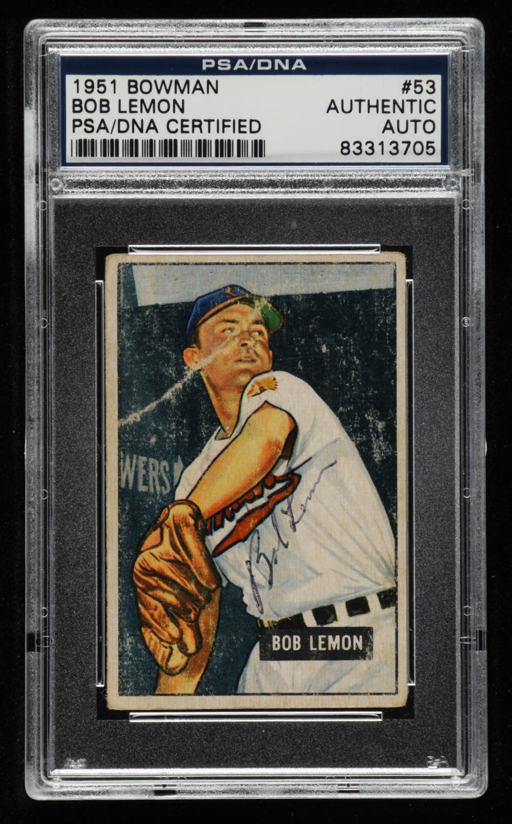 Bob Lemon Signed 1951 Bowman #53 (PSA Encapsulated) at PristineAuction.com Bob Lemon Signed 1951 Bowman #53 (PSA Encapsulated) at PristineAuction.com