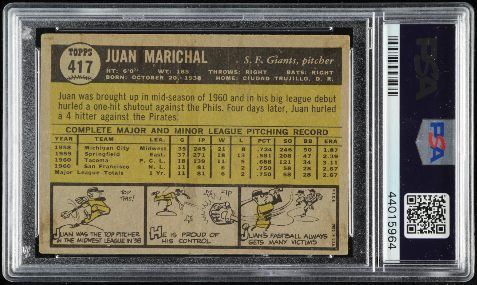 Juan Marichal Signed 1961 Topps #417 SP RC (PSA Encapsulated) at PristineAuction.com Juan Marichal Signed 1961 Topps #417 SP RC (PSA Encapsulated) at PristineAuction.com