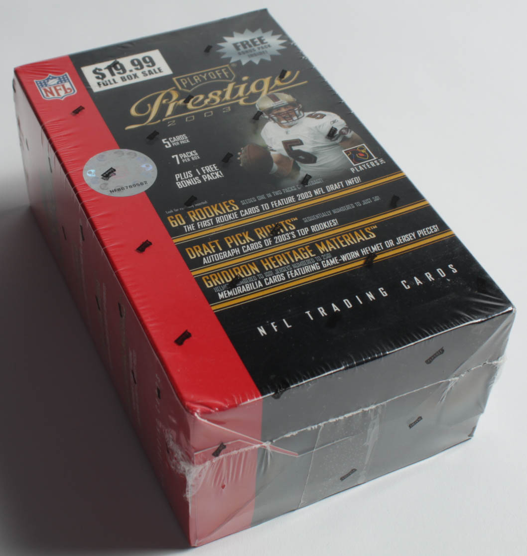 2003 Playoff Prestige NFL Football Card Box with (8) Packs at PristineAuction.com 2003 Playoff Prestige NFL Football Card Box with (8) Packs at PristineAuction.com