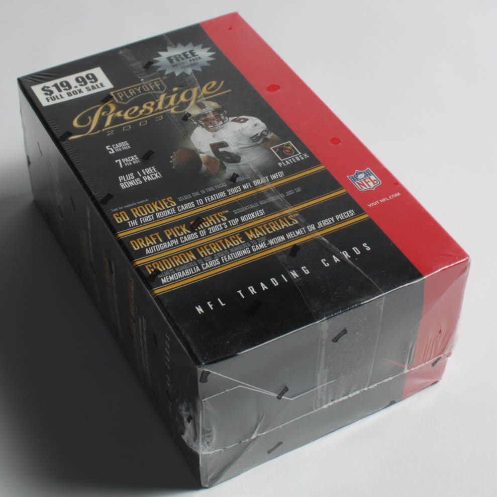 2003 Playoff Prestige NFL Football Card Box with (8) Packs at PristineAuction.com 2003 Playoff Prestige NFL Football Card Box with (8) Packs at PristineAuction.com