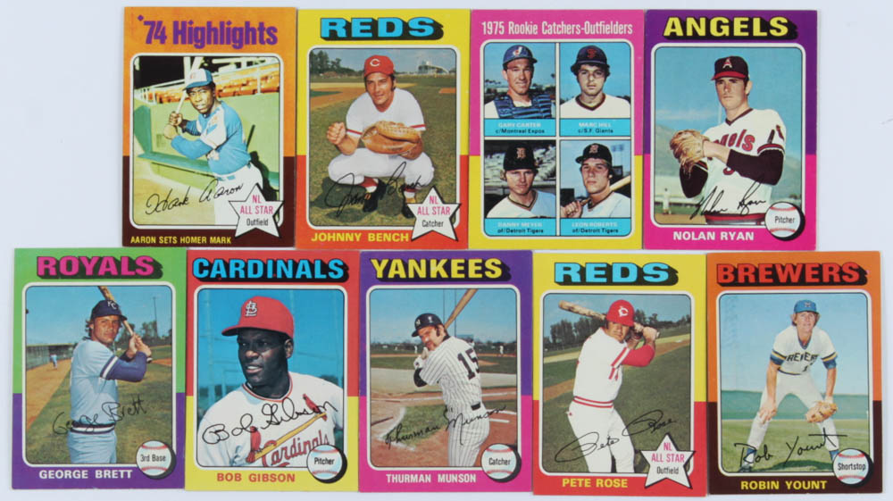 1975 Topps Complete Set of (660) Baseball Cards with #660 Hank Aaron, #223 Robin Yount RC, #228 George Brett RC, #320 Pete Rose, #500 Nolan Ryan at PristineAuction.com 1975 Topps Complete Set of (660) Baseball Cards with #660 Hank Aaron, #223 Robin Yount RC, #228 George Brett RC, #320 Pete Rose, #500 Nolan Ryan at PristineAuction.com