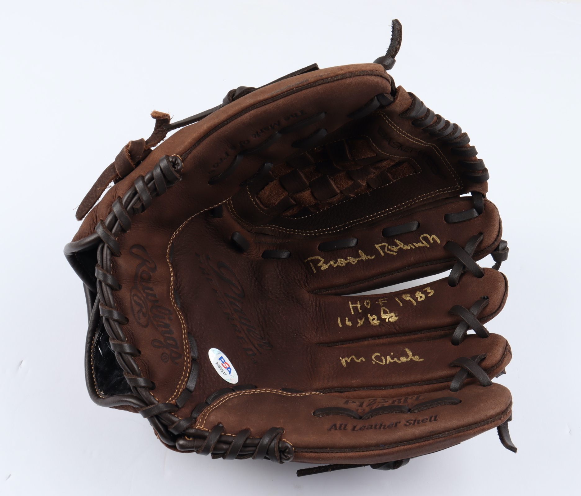 Brooks Robinson Signed Rawlings Baseball Glove With Multiple Inscriptions with Display Case (PSA COA) at PristineAuction.com Brooks Robinson Signed Rawlings Baseball Glove With Multiple Inscriptions with Display Case (PSA COA) at PristineAuction.com