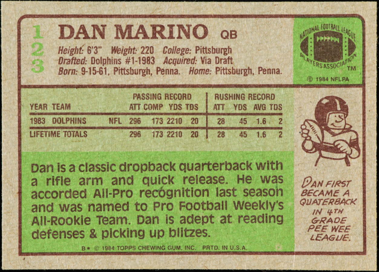 Dan Marino 1984 Topps #123 Pro Bowl RC at PristineAuction.com Dan Marino 1984 Topps #123 Pro Bowl RC at PristineAuction.com