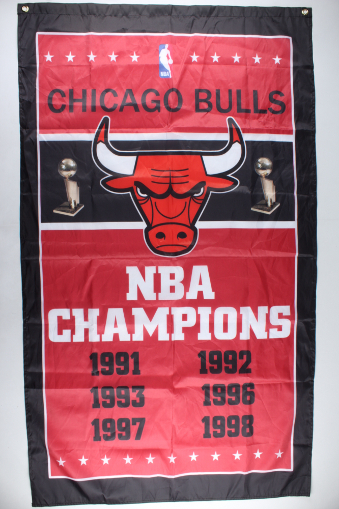 Bulls NBA Champions 35x59 Banner at PristineAuction.com Bulls NBA Champions 35x59 Banner at PristineAuction.com