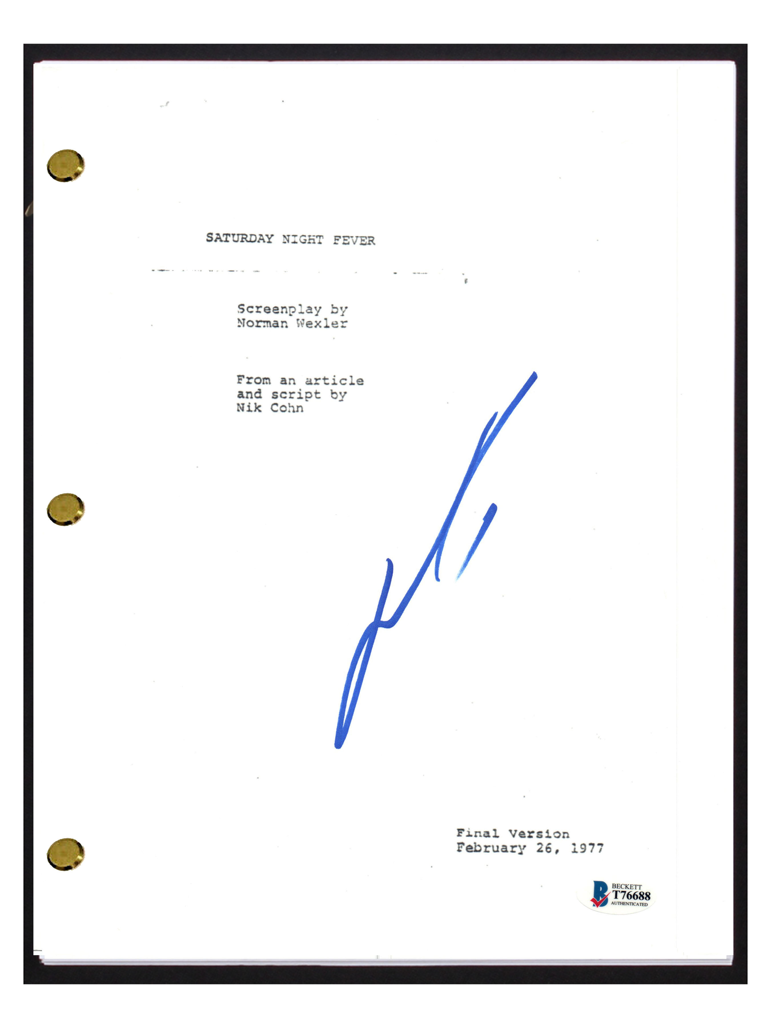 John Travolta Signed "Saturday Night Fever" Movie Script (Beckett COA) at PristineAuction.com John Travolta Signed "Saturday Night Fever" Movie Script (Beckett COA) at PristineAuction.com
