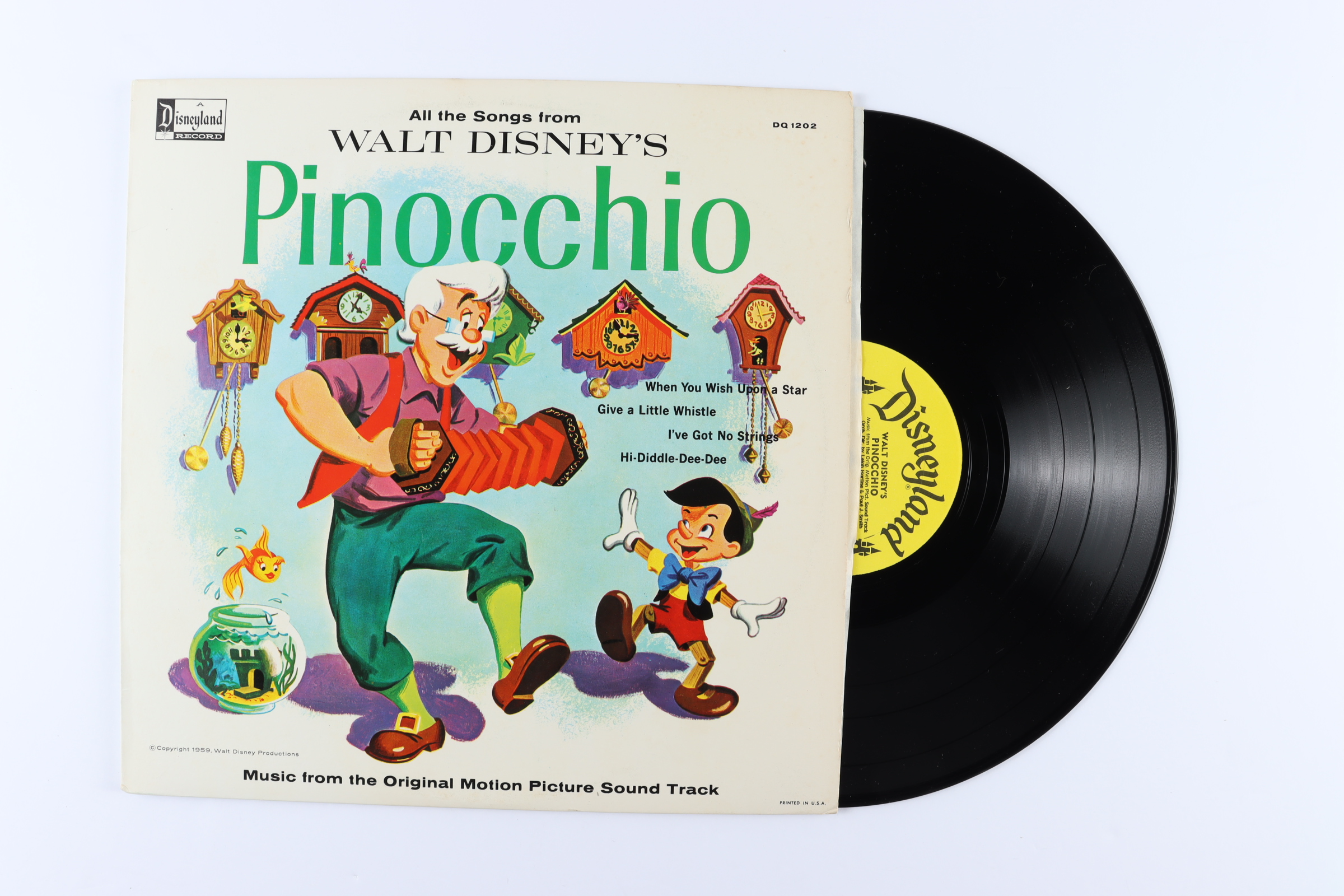 Vintage 1963 Walt Disney's "Pinocchio" Original Soundtrack Vinyl LP Record Album (See Description) at PristineAuction.com Vintage 1963 Walt Disney's "Pinocchio" Original Soundtrack Vinyl LP Record Album (See Description) at PristineAuction.com