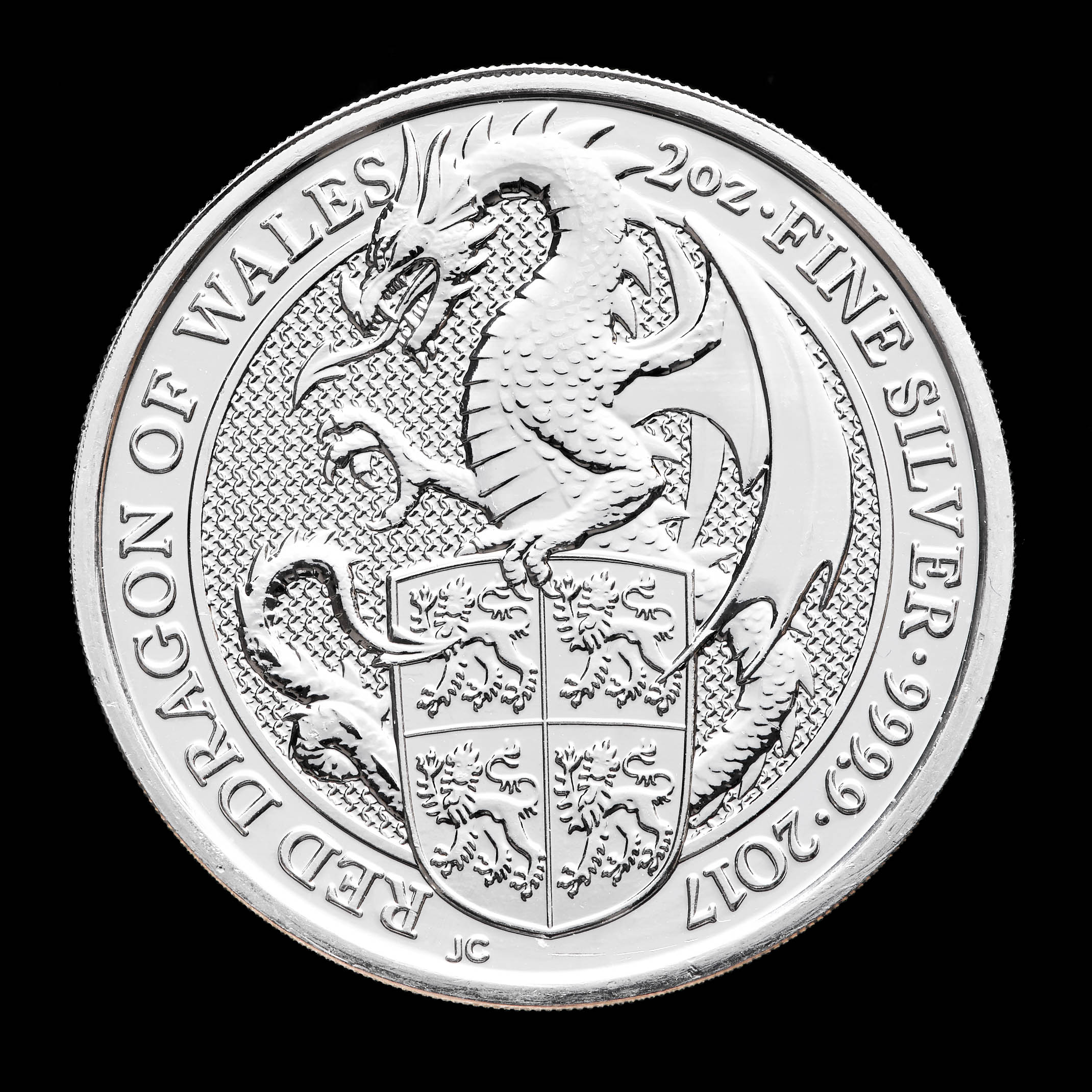 2017 Great Britain Queen's Beasts "Red Dragon of Wales" 2 Oz. .999 Fine Silver 5 Pound Coin at PristineAuction.com 2017 Great Britain Queen's Beasts "Red Dragon of Wales" 2 Oz. .999 Fine Silver 5 Pound Coin at PristineAuction.com