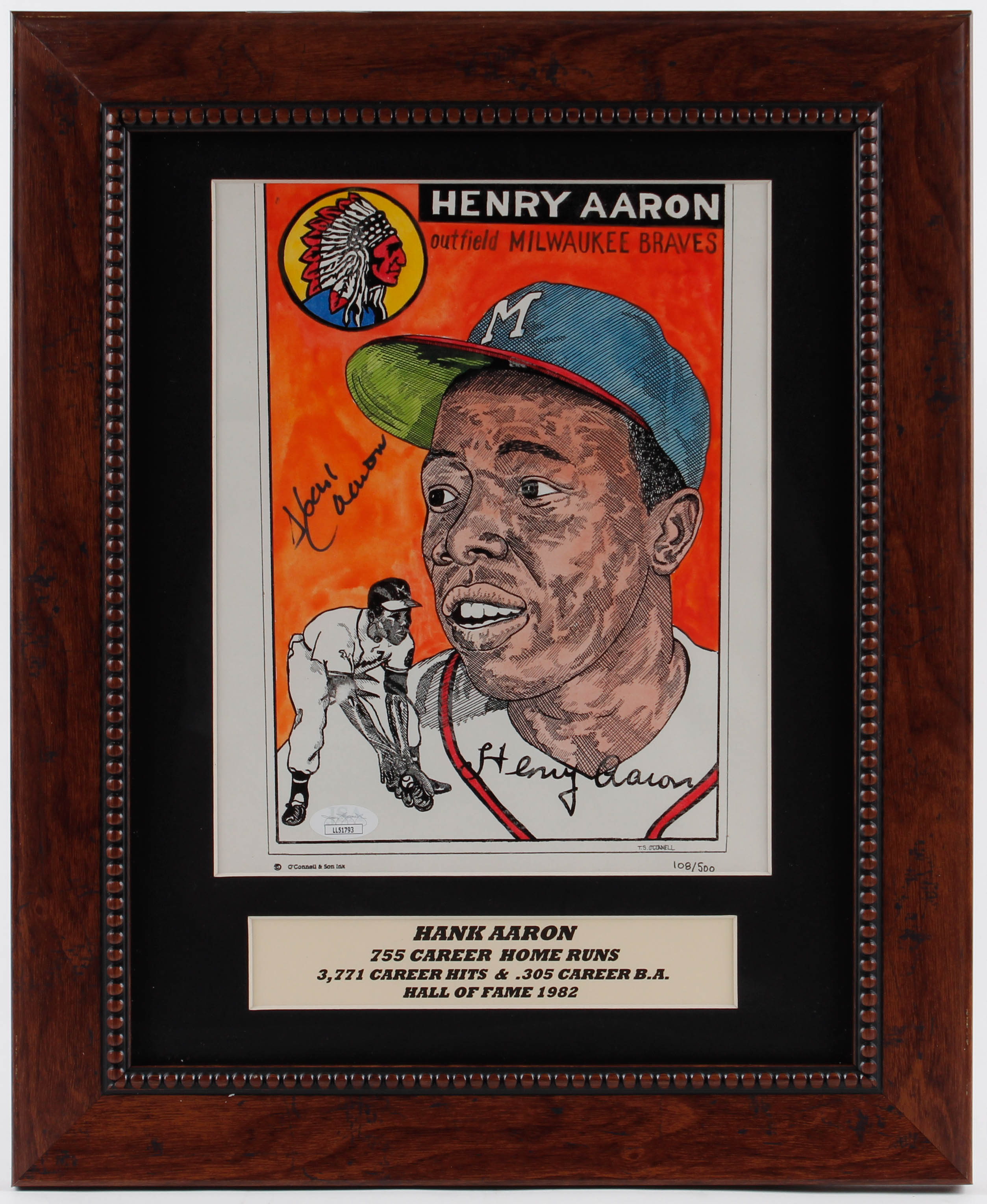 Hank Aaron Signed 14x17 Custom Framed LE Print Display with Career Stats (JSA COA) at PristineAuction.com Hank Aaron Signed 14x17 Custom Framed LE Print Display with Career Stats (JSA COA) at PristineAuction.com
