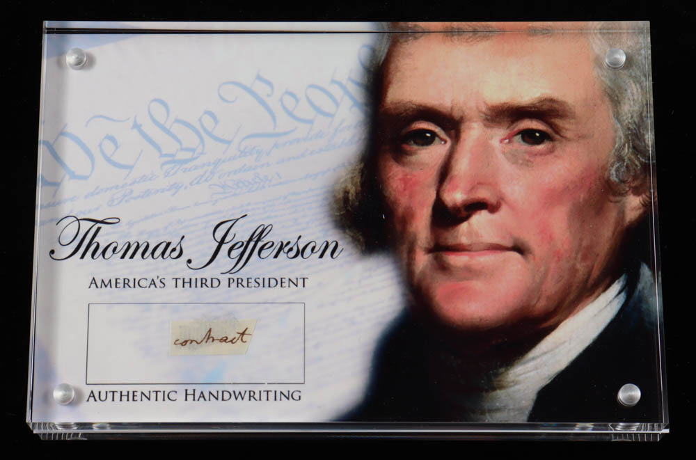 Thomas Jefferson Authentic Hand-Written Word Cut in Acrylic Display Case (JSA LOA) at PristineAuction.com Thomas Jefferson Authentic Hand-Written Word Cut in Acrylic Display Case (JSA LOA) at PristineAuction.com