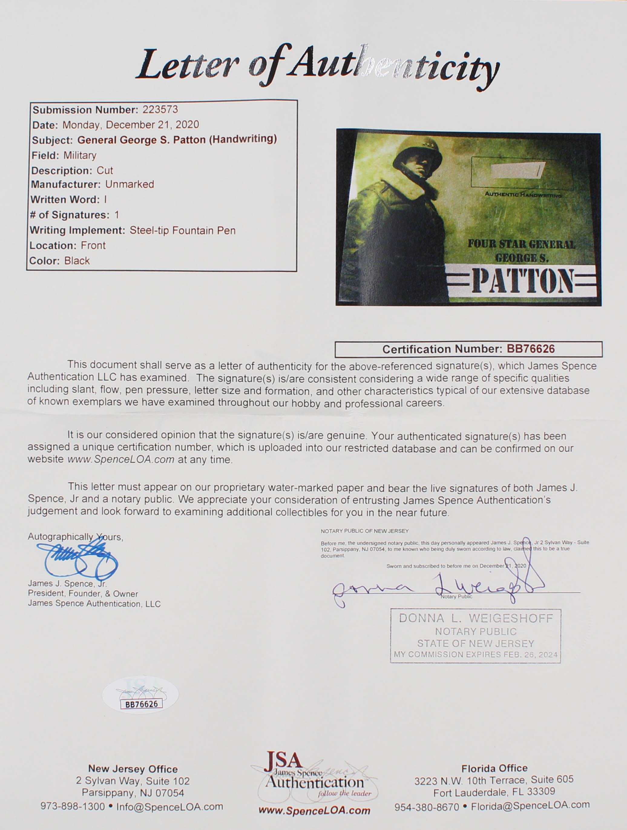 George S. Patton Authentic Hand-Written Word Cut in Acrylic Display Case (JSA LOA) at PristineAuction.com George S. Patton Authentic Hand-Written Word Cut in Acrylic Display Case (JSA LOA) at PristineAuction.com