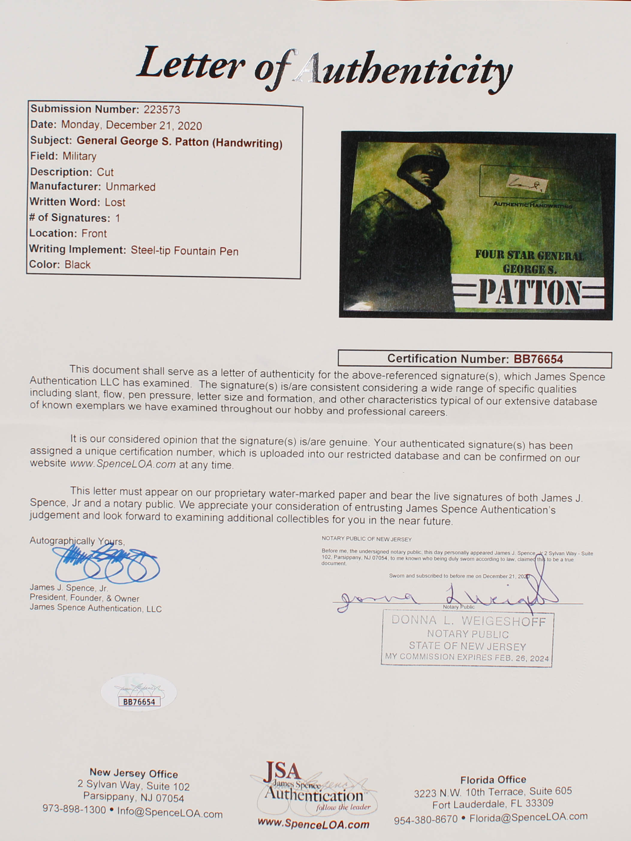 George S. Patton Authentic Hand-Written Word Cut in Acrylic Display Case (JSA LOA) at PristineAuction.com George S. Patton Authentic Hand-Written Word Cut in Acrylic Display Case (JSA LOA) at PristineAuction.com