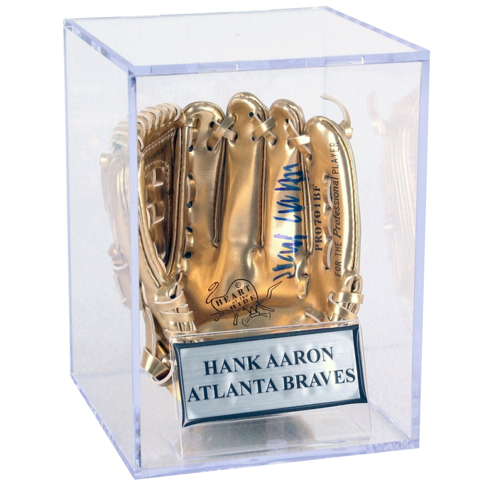 Hank Aaron Signed Rawlings Mini Gold Glove Award with Display Case (JSA