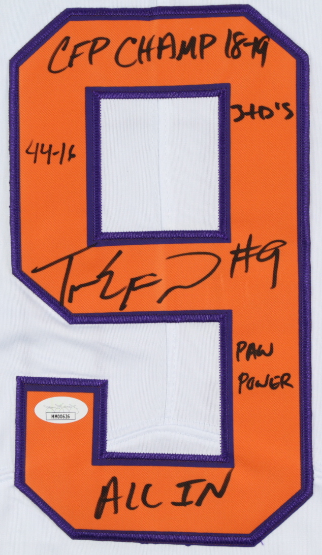 Travis Etienne Signed Clemson Tigers Jersey With Multiple Inscriptions (JSA COA) at PristineAuction.com Travis Etienne Signed Clemson Tigers Jersey With Multiple Inscriptions (JSA COA) at PristineAuction.com