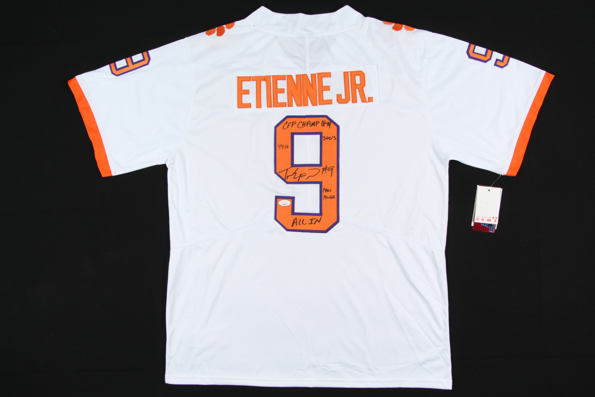 Travis Etienne Signed Clemson Tigers Jersey With Multiple Inscriptions (JSA COA) at PristineAuction.com Travis Etienne Signed Clemson Tigers Jersey With Multiple Inscriptions (JSA COA) at PristineAuction.com