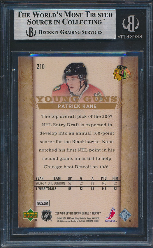 Patrick Kane 2007-08 Upper Deck #210 YG RC (BGS 8.5) at PristineAuction.com Patrick Kane 2007-08 Upper Deck #210 YG RC (BGS 8.5) at PristineAuction.com