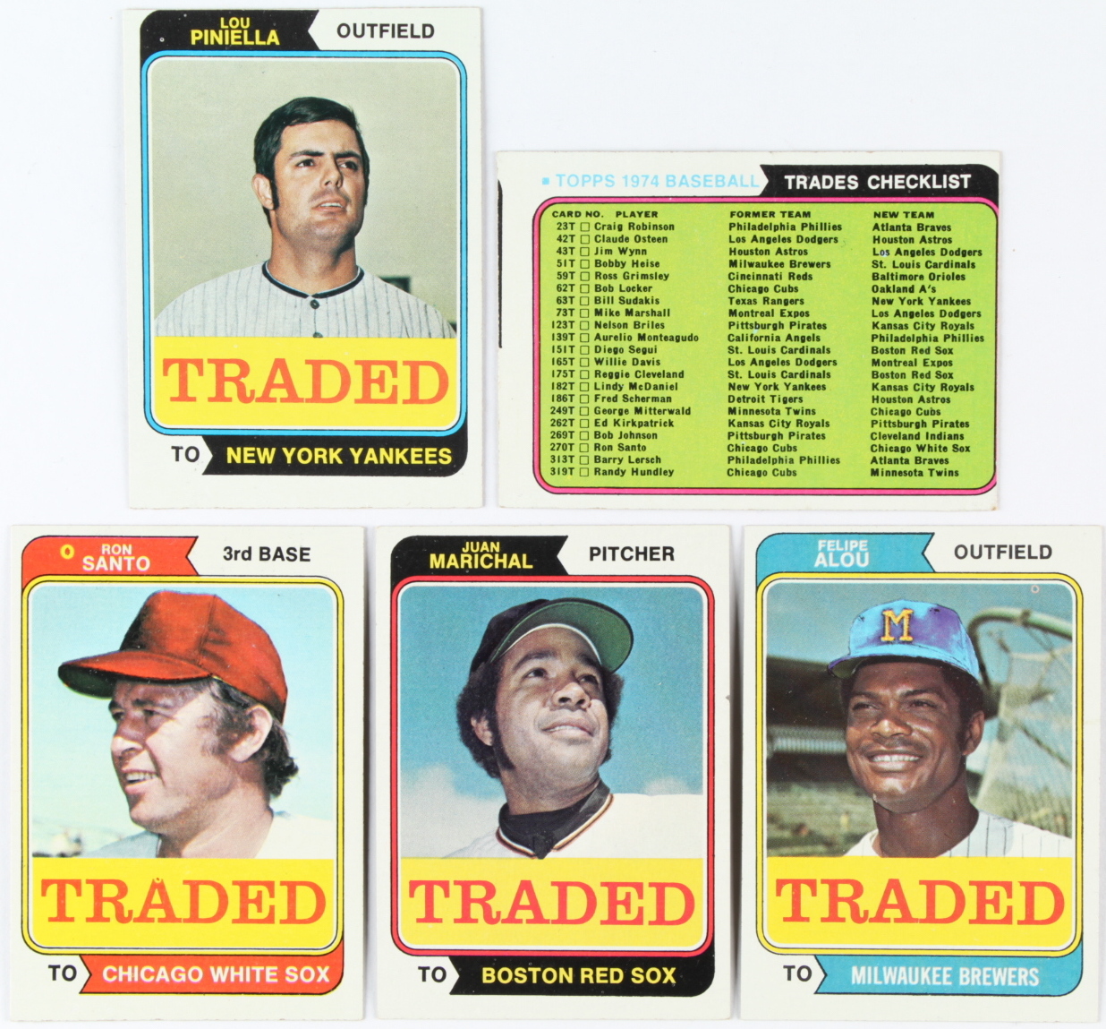 1974 Topps Traded Complete Set with (44) Baseball Cards with #330T Juan Marichal, #390T Lou Piniella, #485T Felipe Alou, #270T Ron Santo, #NNO Traded Checklist at PristineAuction.com 1974 Topps Traded Complete Set with (44) Baseball Cards with #330T Juan Marichal, #390T Lou Piniella, #485T Felipe Alou, #270T Ron Santo, #NNO Traded Checklist at PristineAuction.com