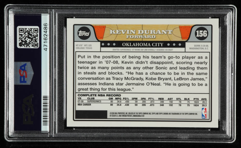 Kevin Durant 2008-09 Topps Chrome #156 (PSA 10) at PristineAuction.com Kevin Durant 2008-09 Topps Chrome #156 (PSA 10) at PristineAuction.com