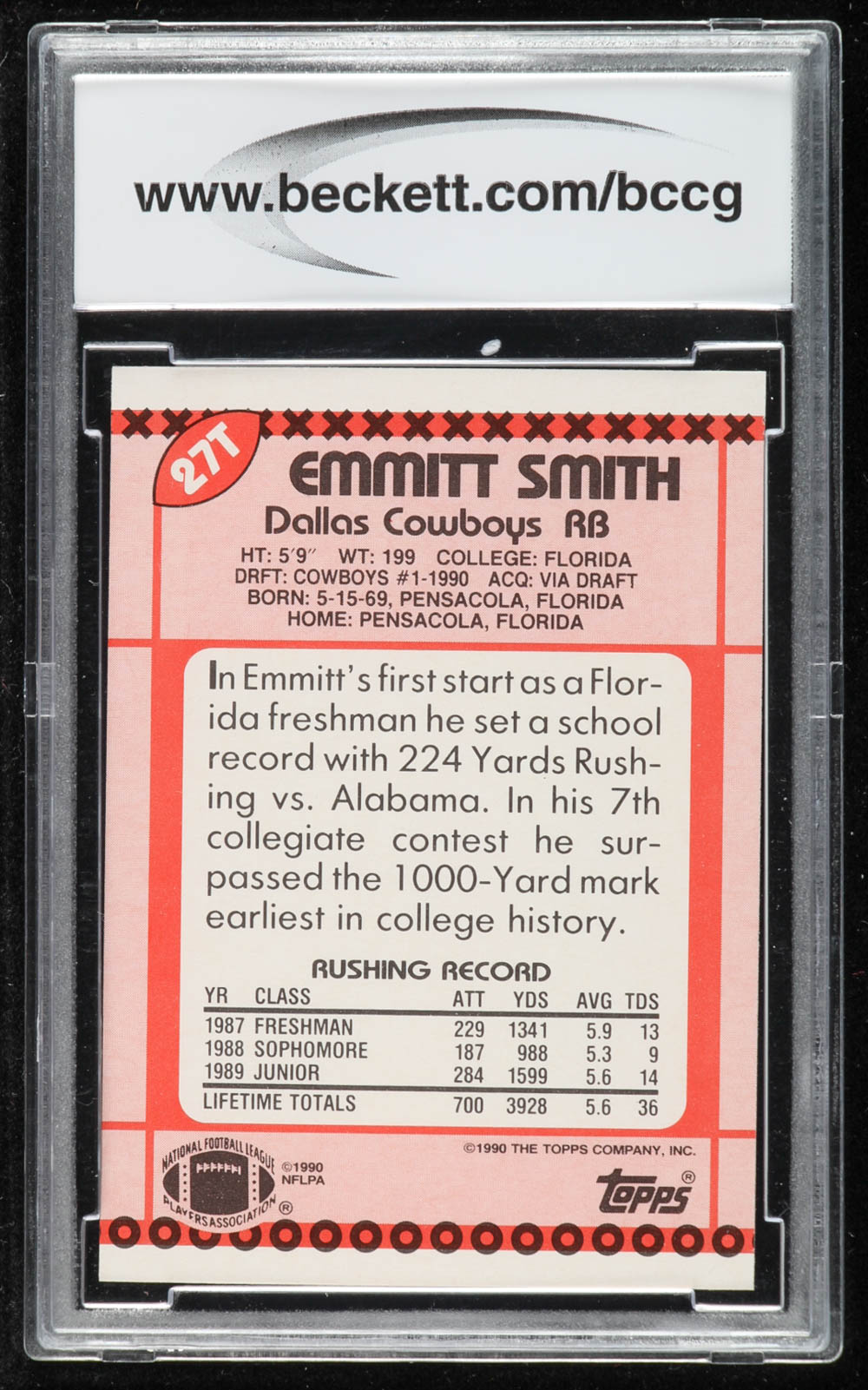 Emmitt Smith 1990 Topps Traded #27T RC (BCCG 10) at PristineAuction.com Emmitt Smith 1990 Topps Traded #27T RC (BCCG 10) at PristineAuction.com