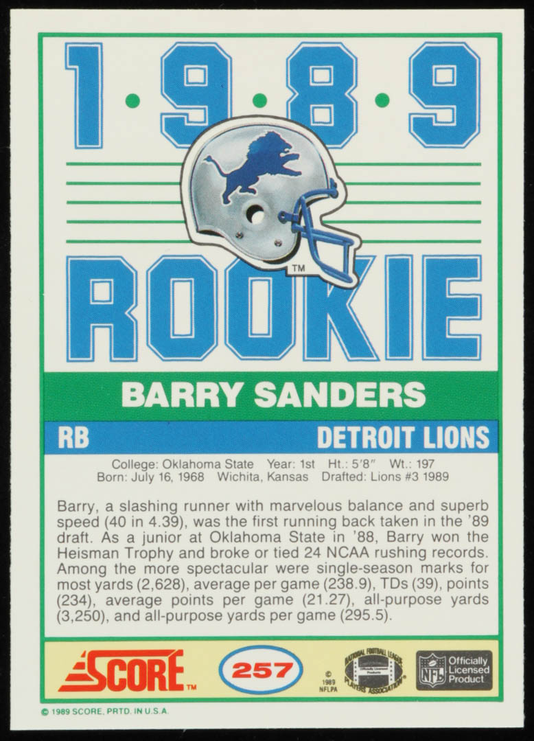 Barry Sanders 1989 Score #257 RC at PristineAuction.com Barry Sanders 1989 Score #257 RC at PristineAuction.com