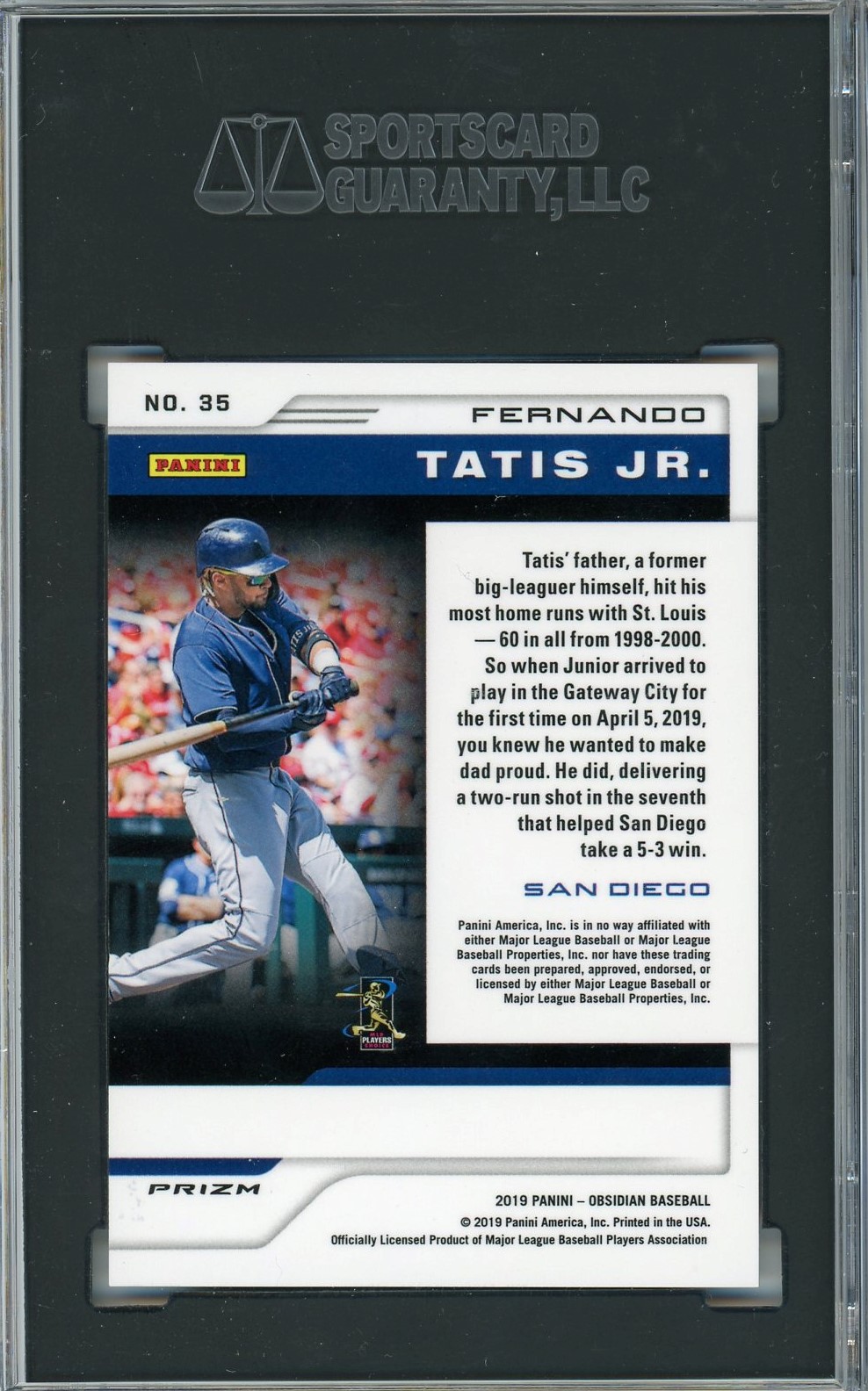 Fernando Tatis Jr. 2019 Panini Obsidian #35 RC (SGC 9.5) at PristineAuction.com Fernando Tatis Jr. 2019 Panini Obsidian #35 RC (SGC 9.5) at PristineAuction.com