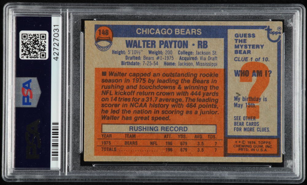 Walter Payton 1976 Topps #148 RC (PSA 5) at PristineAuction.com Walter Payton 1976 Topps #148 RC (PSA 5) at PristineAuction.com